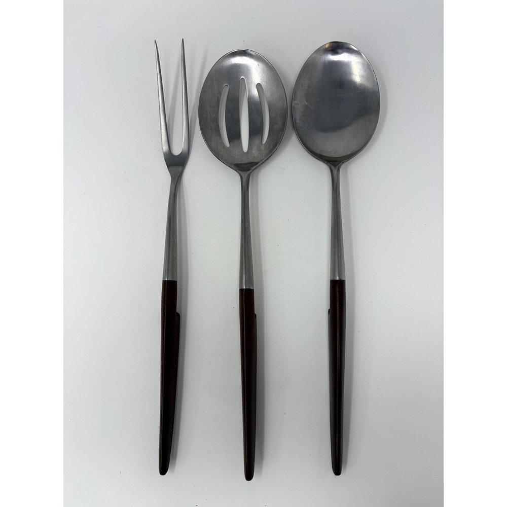 Ekco Eterna Epic Vintage Serving Set Forged Stainless Wood Handle MCM Japan 3pc